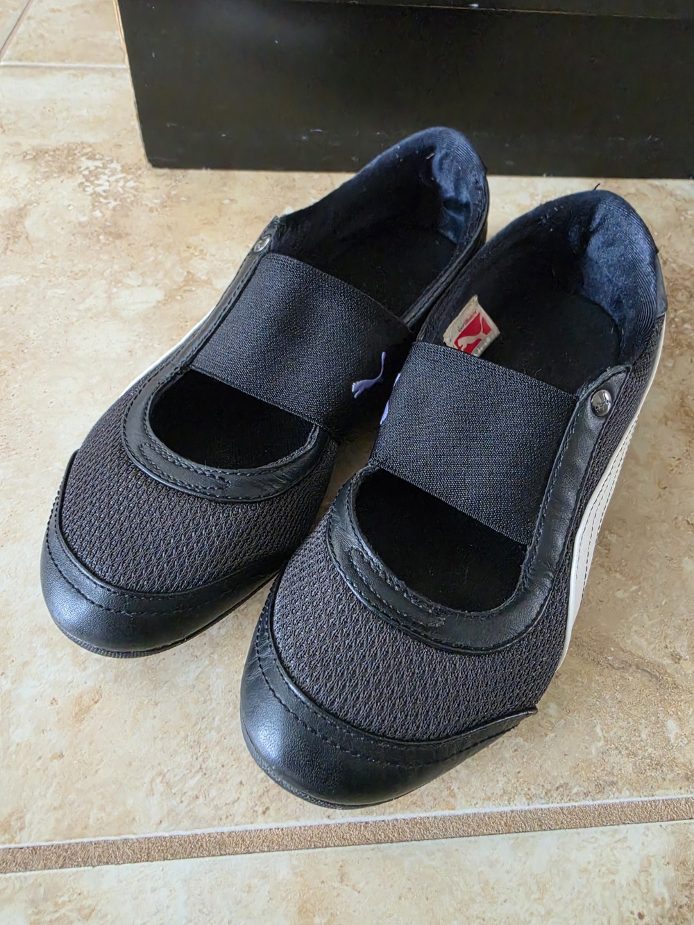Puma Women's Black Slip-On Mary Jane Flats with Elastic Strap